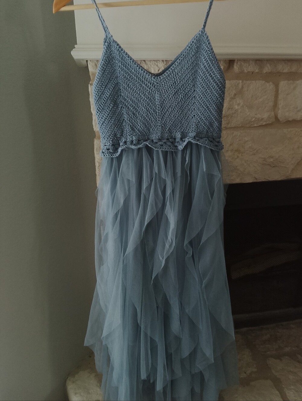 Whimsigoth Small Blue Crochet Bodice Tulle Dress Fairy